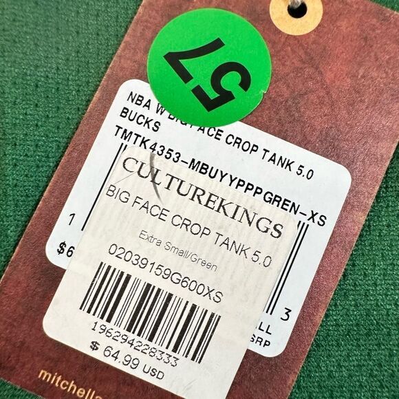 NWT Mitchell & Ness Women’s NBA Milwaukee Bucks Green/Black Crop Tank - Size XS - Picture 5 of 9